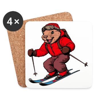 Biber Ski - Untersetzer (4er-Set) - Weiß - Vorne