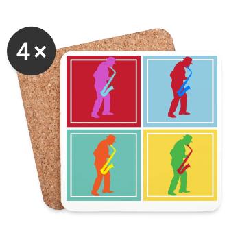 Saxophoniste rétro vintage - Dessous de verre (lot de 4) - blanc - Devant