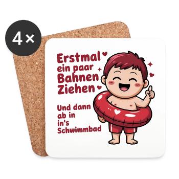 Erstmal ein paar Bahnen ziehen - und danach ab in' - Untersetzer (4er-Set) - Weiß - Vorne