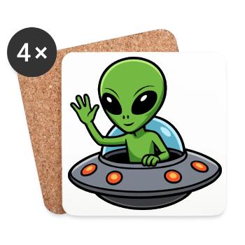 Salut extraterrestre dans l’OVNI - Dessous de verre (lot de 4) - blanc - Devant