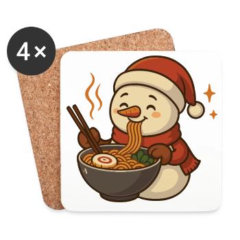 Snowman with noodles ramen kawaii snowman - Coasters (set of 4) - white - Front