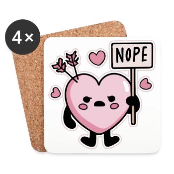 Kawaii Heart Nope Sign Anti Valentine’s Day - Dessous de verre (lot de 4) - blanc - Devant