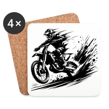 Scène dynamique de motos tout-terrain dans la boue - Dessous de verre (lot de 4) - blanc - Devant