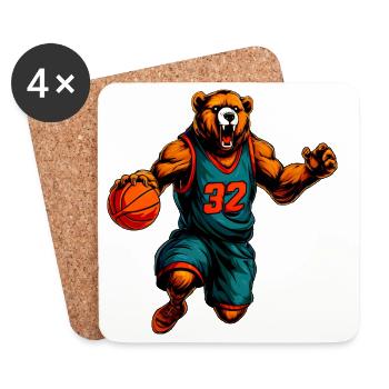 Bären Basketball / Basketballer Bär - Untersetzer (4er-Set) - Weiß - Vorne
