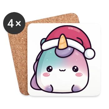 Rundes Kawaii Einhorn Weihnachten Squishy - Untersetzer (4er-Set) - Weiß - Vorne