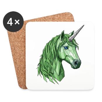 Licorne polygonale verte - Dessous de verre (lot de 4) - blanc - Devant