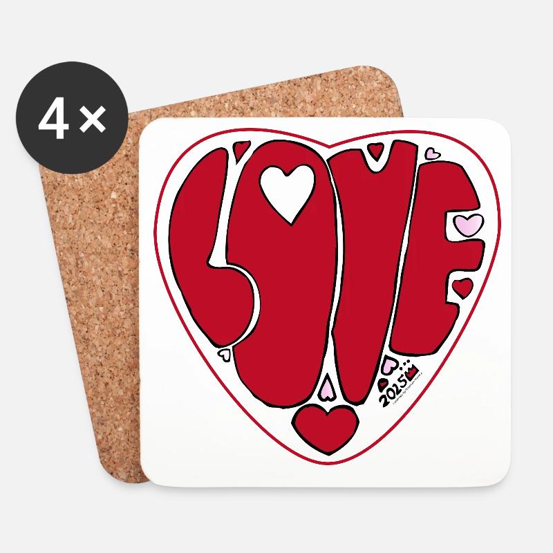Herzförmiger Love Schriftzug - Untersetzer (4er-Set) - Weiß