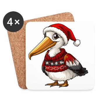Pelikan Vogel Weihnachten Xmas - Untersetzer (4er-Set) - Weiß - Vorne
