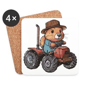 Biber Traktor Farmer - Untersetzer (4er-Set) - Weiß - Vorne