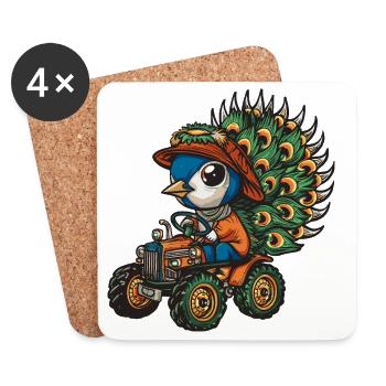Éleveur de tracteurs à oiseaux paon - Dessous de verre (lot de 4) - blanc - Devant