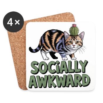 Cat Cactus Socially Awkward - Coasters (set of 4) - white - Front