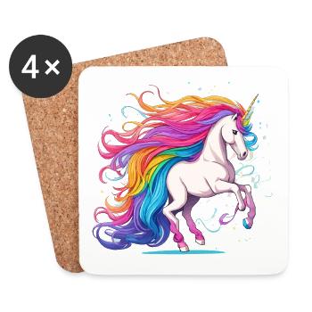 Licorne arc-en-ciel avec queue à poils lumineux - Dessous de verre (lot de 4) - blanc - Devant
