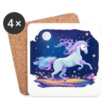 La licorne de la nuit au clair de lune dans Starland - Dessous de verre (lot de 4) - blanc - Devant
