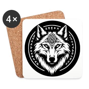 Wolf mit nordischen Symbolen - Untersetzer (4er-Set) - Weiß - Vorne