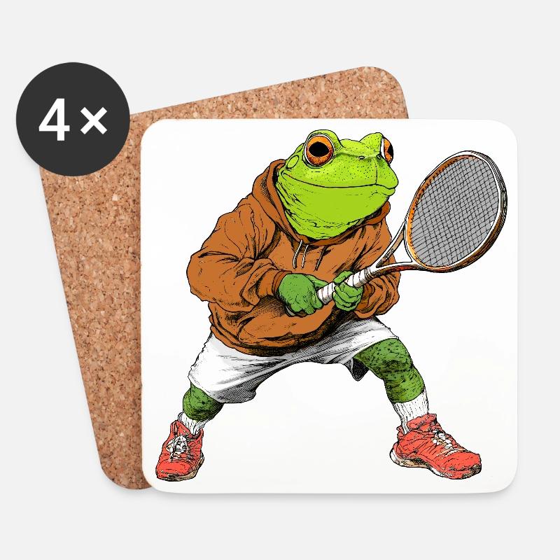 Frösche Tennis - Untersetzer (4er-Set) - Weiß