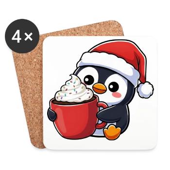 Cute Penguin Christmas Cartoon Kawaii Chibi - Coasters (set of 4) - white - Front
