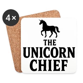 Logo minimaliste masculin de chef de la mafia licorne - Dessous de verre (lot de 4) - blanc - Devant
