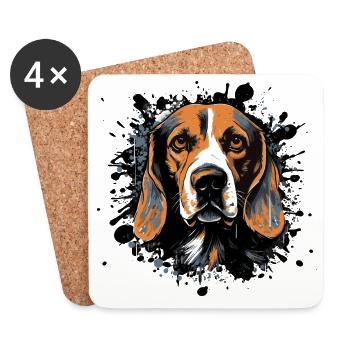Portrait de Spritz Beagle - Dessous de verre (lot de 4) - blanc - Devant