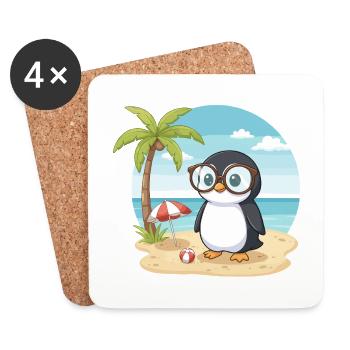 Vacances d’été de Plage du Pingouin Mignon aux Lunettes - Dessous de verre (lot de 4) - blanc - Devant