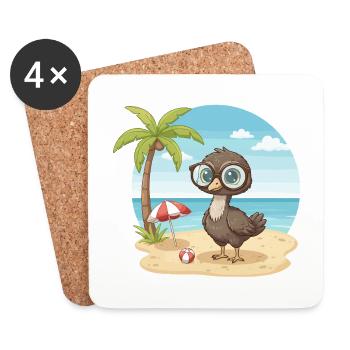 Mignon émeu avec des lunettes vacances d’été sur la plage - Dessous de verre (lot de 4) - blanc - Devant