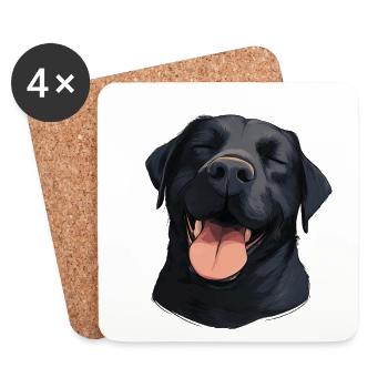 Happy Black Labrador - Dog with Smile - Coasters (set of 4) - white - Front