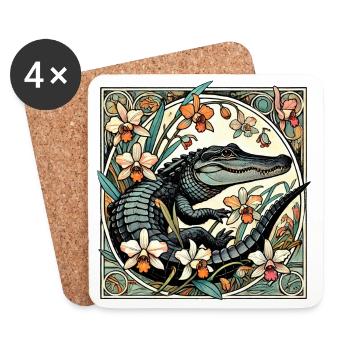 Crocodile in Floral Circle - Coasters (set of 4) - white - Front