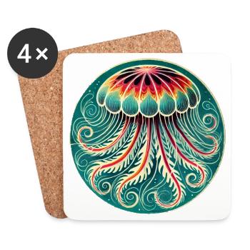 Vibrant Jellyfish Mandala - Coasters (set of 4) - white - Front
