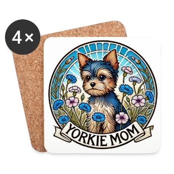 Yorkie Mom Floral Emblem - Coasters (set of 4) - white - Front