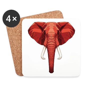 Red Geometric Elephant Head - Coasters (set of 4) - white - Front