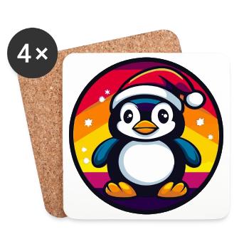 Pinguin mit Santa Hut im Farbkreis - Untersetzer (4er-Set) - Weiß - Vorne