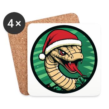 Snake with Santa Hat Emblem - Coasters (set of 4) - white - Front