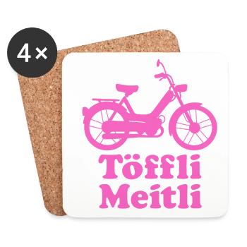 Töffli Meitli – Maillot de cyclomoteur pour filles et fans de mobylette - Dessous de verre (lot de 4) - blanc - Devant