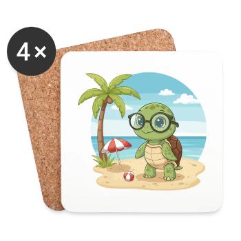 Mignonne Tortue avec des Lunettes vacances d’été sur la plage - Dessous de verre (lot de 4) - blanc - Devant