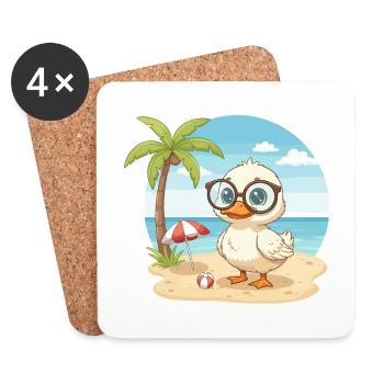 Süße Ente mit Brille Strandsommerurlaub - Untersetzer (4er-Set) - Weiß - Vorne