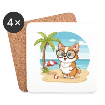 Cute Corgi with Glasses Beach Summer Vacation - Coasters (set of 4) - white - Front