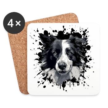 Grayscale Border Collie Portrait - Coasters (set of 4) - white - Front