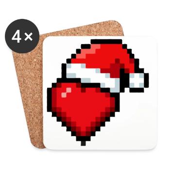 Pixel art heart Christmas hat gamer 8-bit - Coasters (set of 4) - white - Front