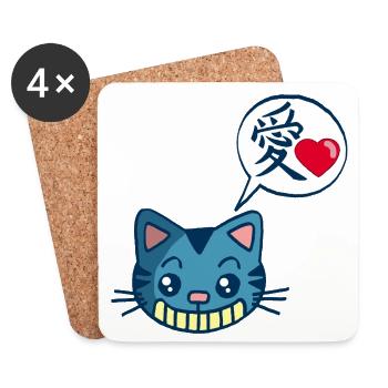 Chat manga kawaii - Dessous de verre (lot de 4) - blanc - Devant