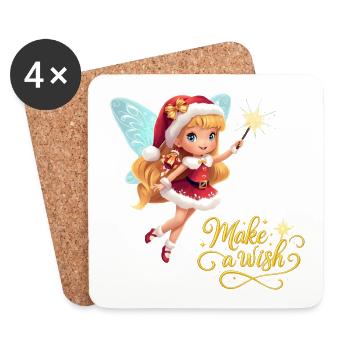 Sweet Christmas fairy with magic wand Make a wish - Coasters (set of 4) - white - Front
