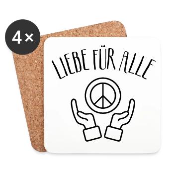 Liebe für alle, Frieden für alle, Peace, Love - Untersetzer (4er-Set) - Weiß - Vorne