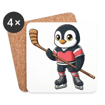 Joueur de hockey cartoon Penguin Hockey sur glace - Dessous de verre (lot de 4) - blanc - Devant