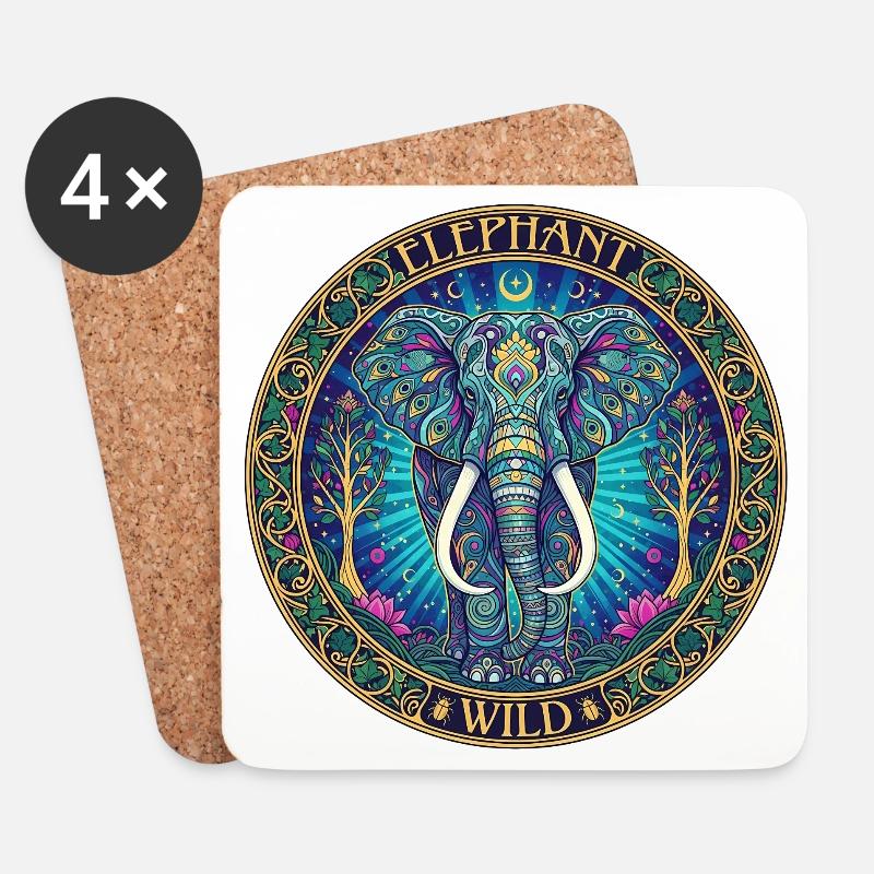 Wilder Elefanten-Mandala-Kreis - Untersetzer (4er-Set) - Weiß