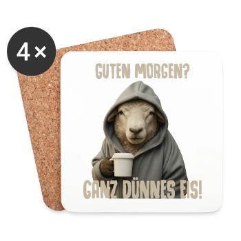 Morning Coffee with Sheep Pullover Hoodie - Coasters (set of 4) - white - Front