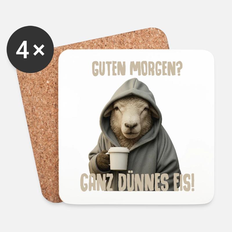 Morning Coffee with Sheep Pullover Hoodie - Coasters (set of 4) - white