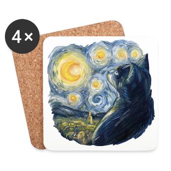 Starry Night Style Cat Van Gogh - Coasters (set of 4) - white - Front