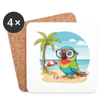 Cute Parrot with Glasses Beach Summer Vacation - Coasters (set of 4) - white - Front