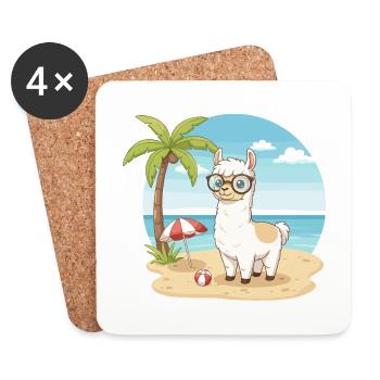 Cute Llama with Glasses Beach Summer Vacation - Coasters (set of 4) - white - Front