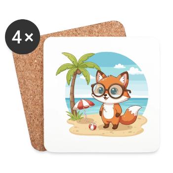 Vacances d’été de Plage du Renard Mignon avec des Lunettes - Dessous de verre (lot de 4) - blanc - Devant