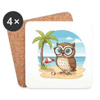 Süße Eule mit Brille Strandsommerferien - Untersetzer (4er-Set) - Weiß - Vorne