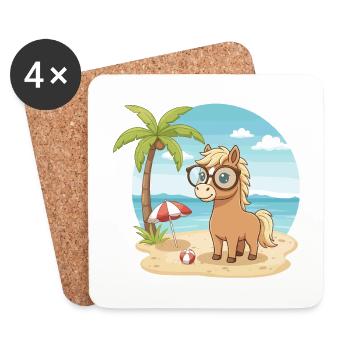 Süßes Pferd mit Brille Strandsommerurlaub - Untersetzer (4er-Set) - Weiß - Vorne